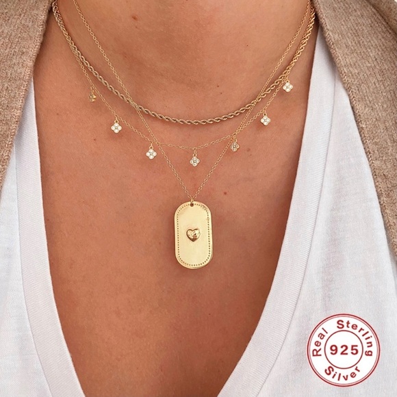Dainty Quatrefoil Crystal Gold Drop Necklace 925